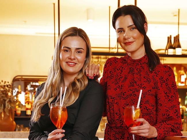 WEEKEND TELEGRAPHS - 5/8/22MUST CLEAR WITH PIC EDITOR JEFF DARMANIN BEFORE PUBLISHING -L to R, Alannah King and Avril Clutterbuck pictured at the Woolloomooloo Bay Hotel in Sydney enjoying a drink after work. Picture: Sam Ruttyn