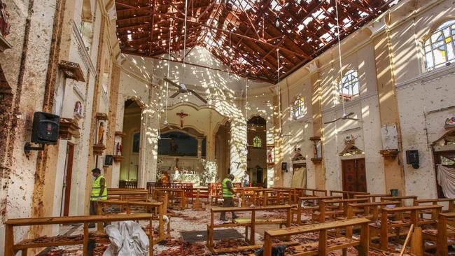 Inside St Sebastian's after the attacks. Picture: AP