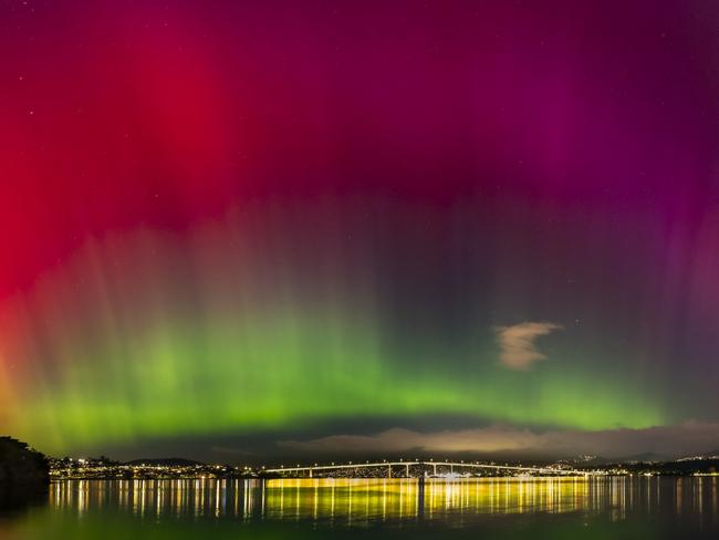 Scott Glynn has spent years planning to capture this spectacular shot of the Aurora Australis over Hobart. Picture: Scott Glynn