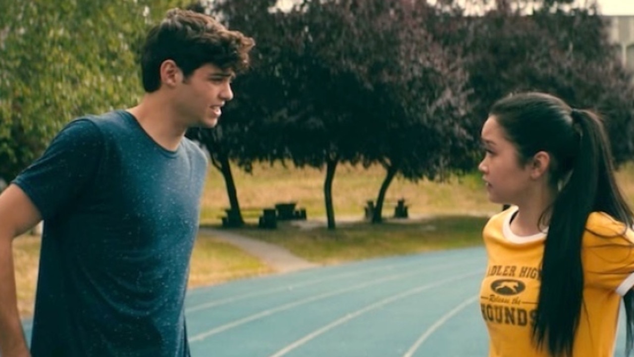 In the first film, Peter approaches Lara Jean on the same very track after receiving her love letter. Picture: Netflix