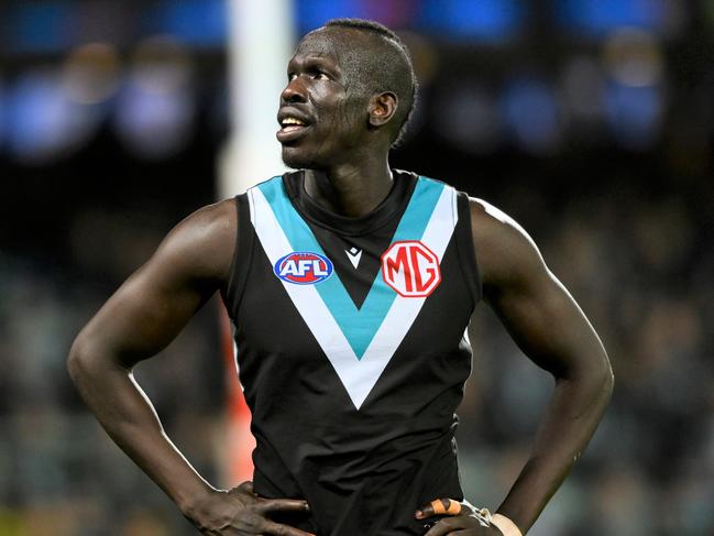 ADELAIDE, AUSTRALIA - JULY 08: Aliir Aliir of Port Adelaide during the round 17 AFL match between Port Adelaide Power and Gold Coast Suns at Adelaide Oval, on July 08, 2023, in Adelaide, Australia. (Photo by Mark Brake/Getty Images)