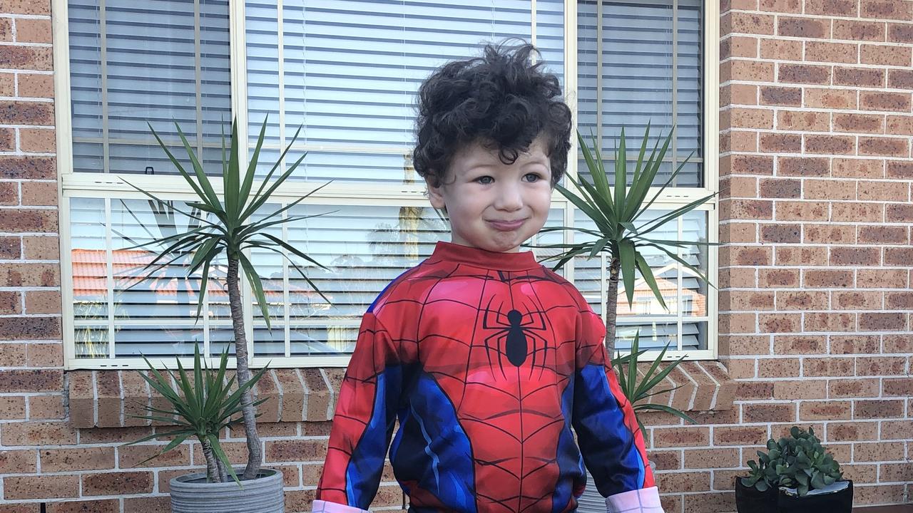 Hugo Williamson as his favourite Marvel character Spider-Man. Picture: Natalie Williamson