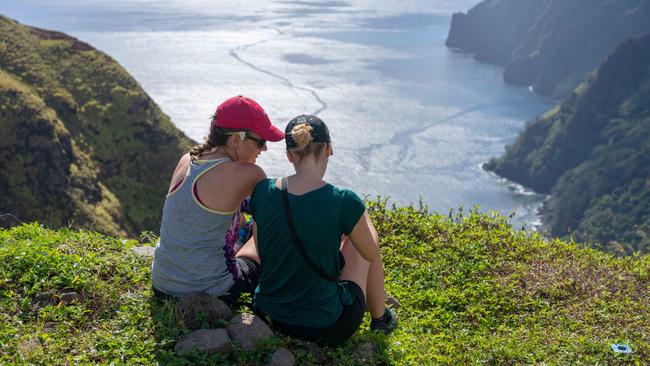 Taking a breather while hiking on Fatu Hiva.