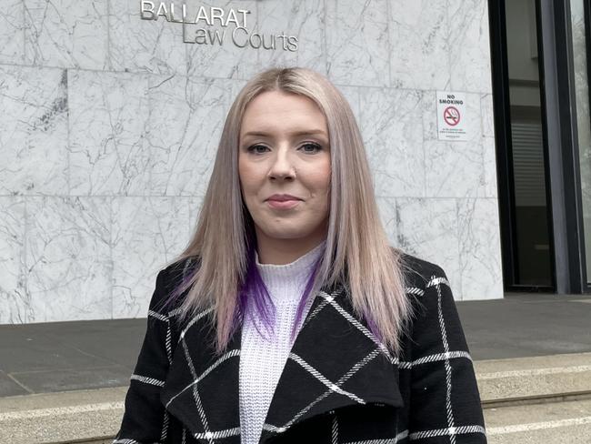 Zoe Buhler, 30, outside Ballarat Magistrates’ Court in August 2022.