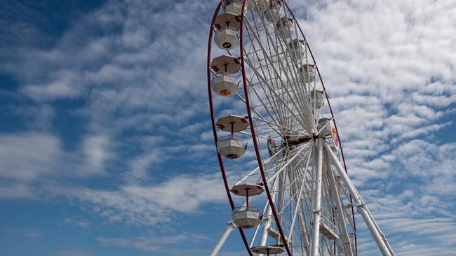 The 35m high Ferris wheel has been installed at Stokes Hill Wharf for the dry season in Darwin. Picture: Che Chorley