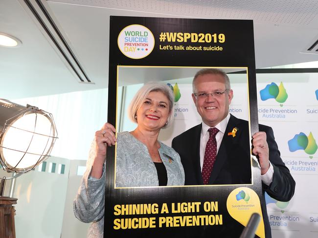 Nieves Murray CEO of Suicide Prevention Australia and PM Scott Morrison speaking at a World Suicide Prevention Day Breakfast 2019 at Parliament House, Canberra. Picture Kym Smith