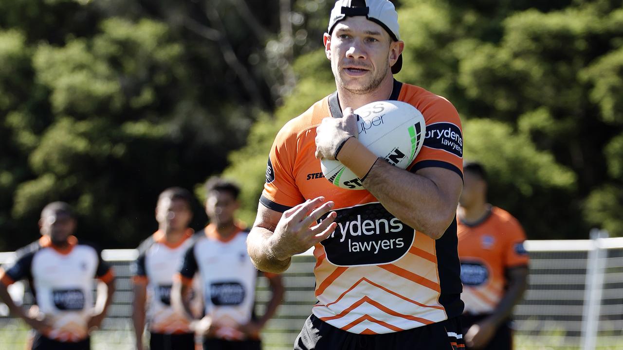 DAILY TELEGRAPH. MAY 18, 2022. Pictured is Former Canterbury Bulldogs player Brent Naden training with his new team the Wests Tigers in Concord today. Picture: Tim Hunter.