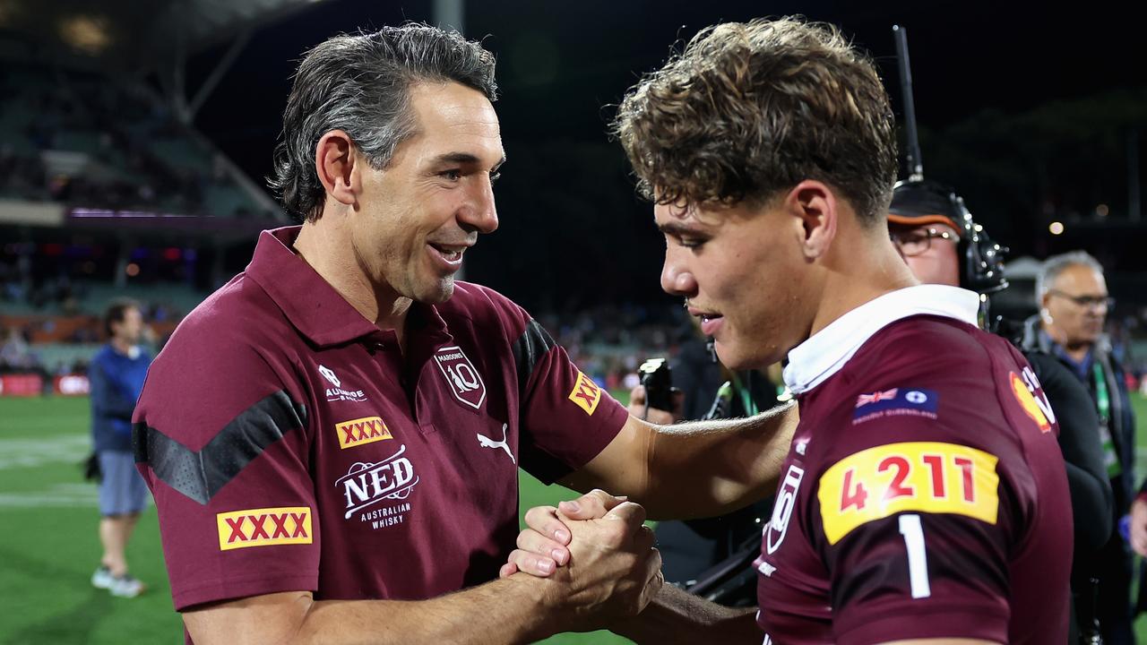 Maroons coach Billy Slater (left) had plenty of faith in the young fullback. (Photo by Cameron Spencer/Getty Images)