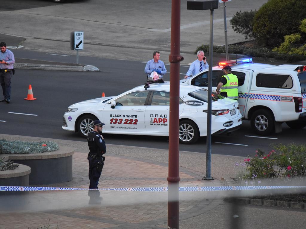 The crime scene after Toowoomba man Robert Brown was pushed and killed while waiting for a taxi at Grand Central Shopping Center in February 2023. Picture: Peta McEachern