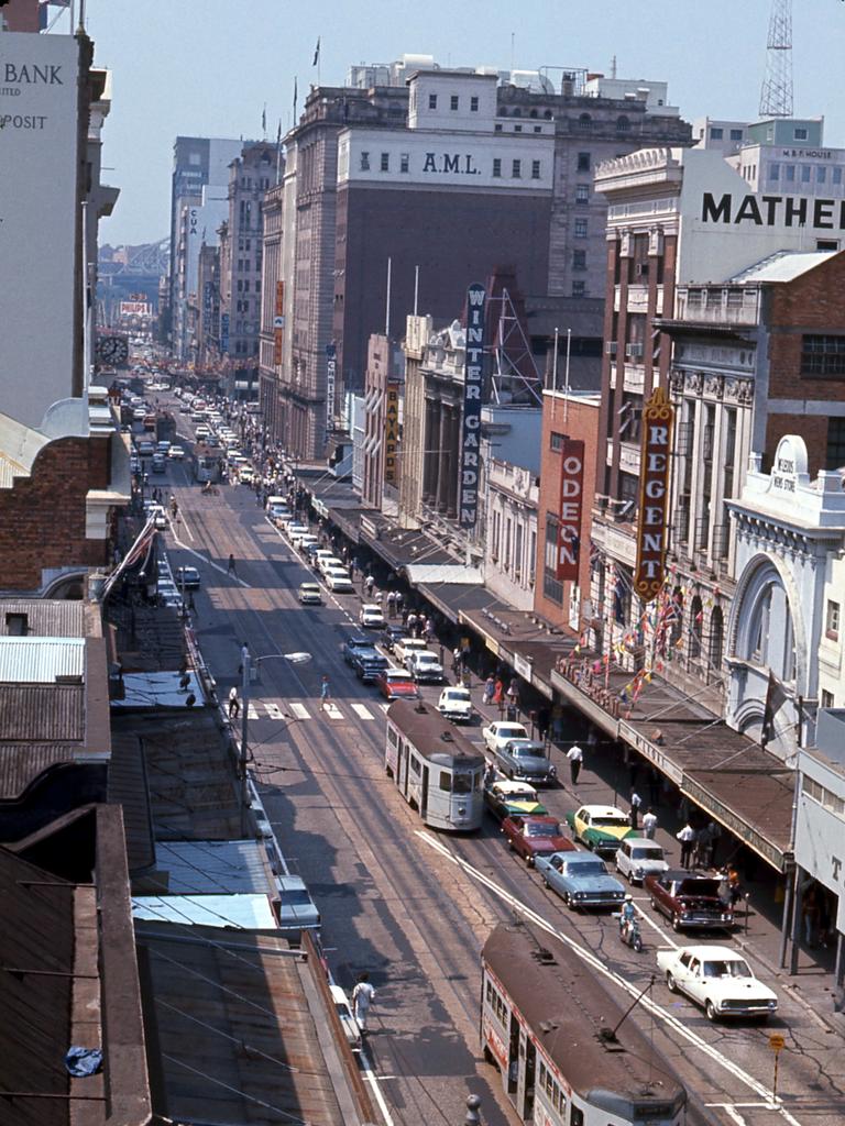 Trams on Queen St in pre-mall days