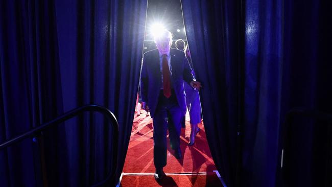 Donald Trump departs an election night event at the Palm Beach Convention Centre.