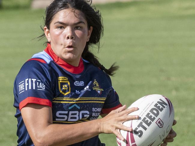 Mariah Brown for Clydesdales. Under 19 women, Western Clydesdales vs Ipswich Jets, rugby league. Saturday, March 4, 2023. Picture: Nev Madsen.