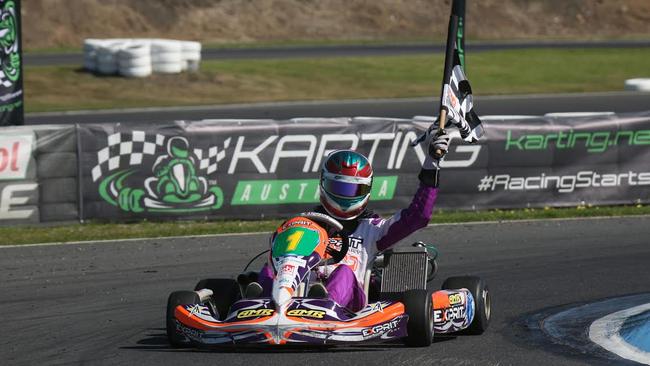 KF3 National Champion Jayden Ojeda on his victory lap. (Photo: Coopers Photography)