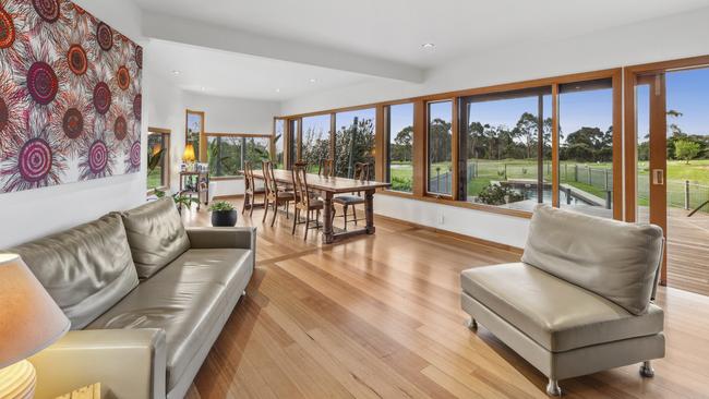 Rural views are always in view from the open-plan living and dining area.