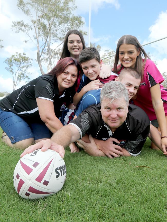 Pictured at the Ormeau Shearers Junior rugby league club John Coulter his wife Deb Coulter-Bryce and Children Shamica Bryce 22 (pink Top) , Shania Coulter 16 ,Chance Coulter17 and Kaleb Coulter 12 all heavily involved with the Ormeau Junior Rugby League club. Picture Mike Batterham