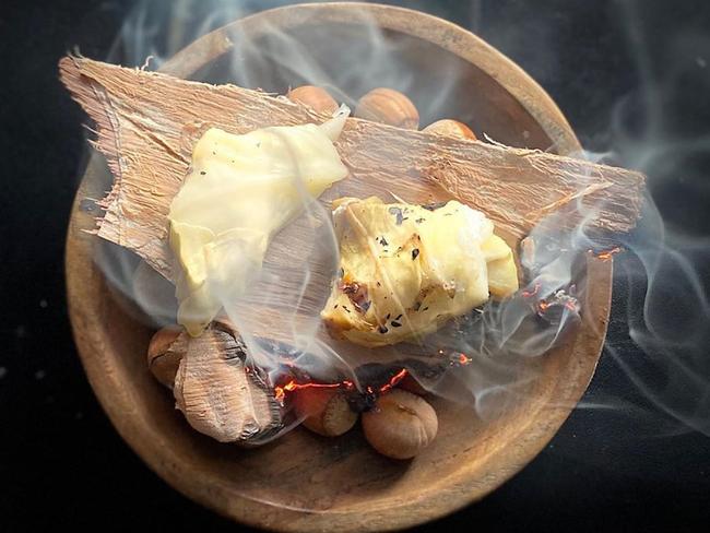 Mystery snack straight out of the fire at Osteria il Coccia in Ettalong Beach.