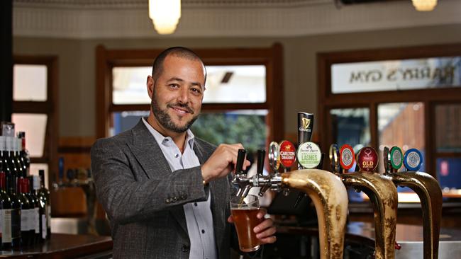 Sam Arnaout inside Hotel Steyne last year after buying the pub for a reported $62 million. Picture: AAP/Adam Yip)