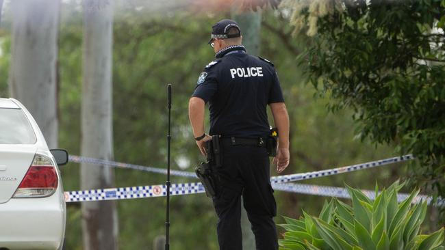 Police at the scene of the fatal stabbing at Underwood, south of Brisbane. Picture: Glenn Campbell