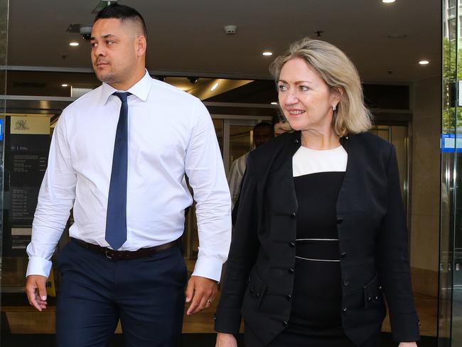 SYDNEY, AUSTRALIA - NewsWire Photos MARCH 15 2023 - Former NRL star Jarryd Hayne and his Defence Barrister Margaret Cunneen SCare seen leaving the JMT Court in Sydney as the trial continues for the accused Hayne of sexually assaulting a woman at her Newcastle home on grand final night in 2018. Picture: NCA Newswire / Gaye Gerard