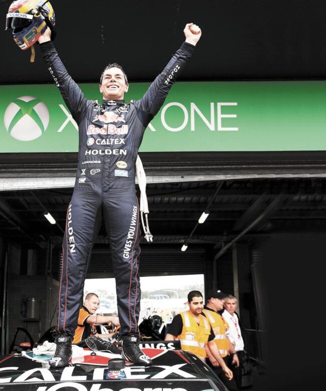 Craig Lowndes celebrates winning Bathurst in 2015. Picture: Tim Hunter.