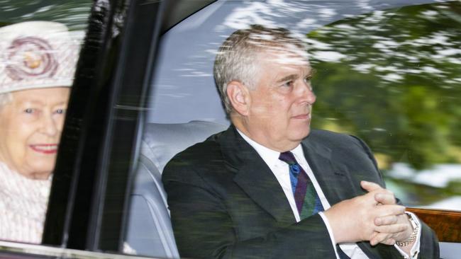 Queen Elizabeth and Prince Andrew following a church service on August 11, 2019. Picture: Duncan McGlynn/Getty Images.