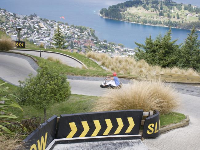 The Travel Guides try the luge in Queenstown. Picture: Channel 9