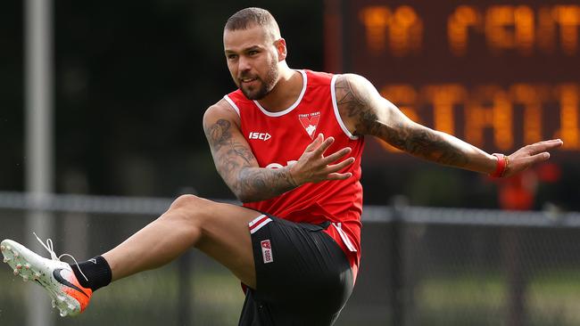 Lance Franklin during Sydney Swans training. Picture. Phil Hillyard