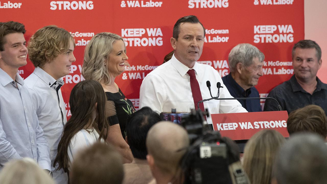 Mark McGowan was flanked by his family during his victory speech. Picture: Will Russell/Getty Images