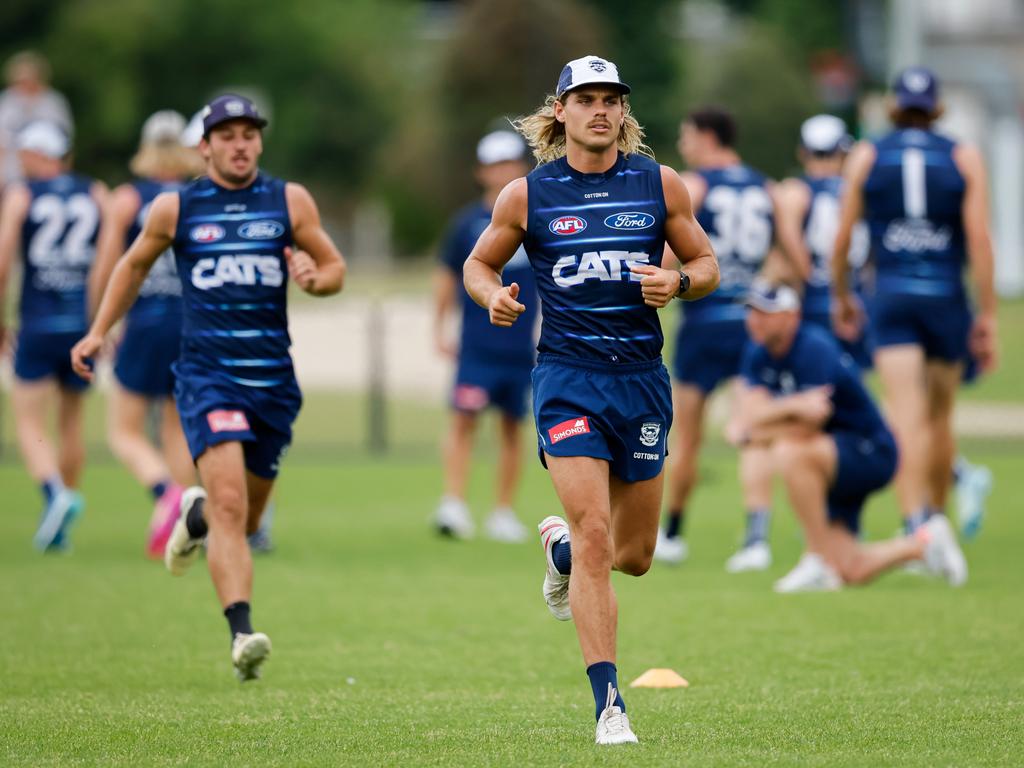 Bailey Smith of the Cats in action during a Geelong Cats training session at Deakin University. Picture: Dylan Burns