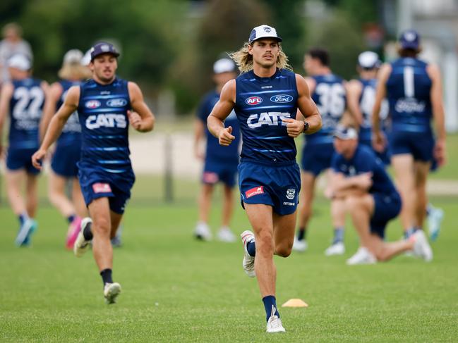 Bailey Smith of the Cats in action during a Geelong Cats training session at Deakin University. Picture: Dylan Burns