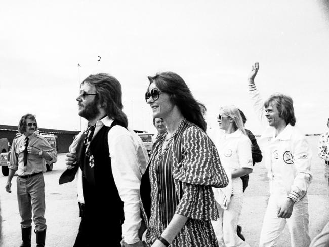 Arrival: a loved-up ABBA land in Melbourne in March 1977.