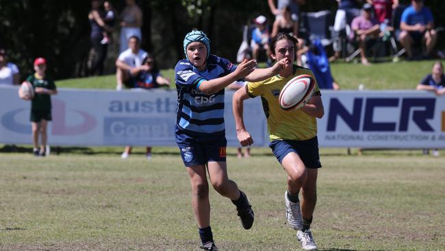 Action galleries of the junior rugby union grand finals, match played at Surfers Paradise Home Ground. Helensvale Hogs Vs Surfers Paradise Dolphins under 13s division. Picture Mike Batterham
