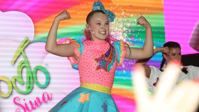 American entertainer JoJo Siwa takes the stage at Westfield Parramatta today. The 15-year-old has more than 6.9 million followers on Instagram Picture: David Swift/AAP.