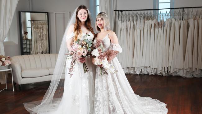 Laura Wass and Kiara Ly who are both bridal stylists at Luv Bridal. Luv Bridal have launched a flagship store in Pontville the first in Tasmania. Picture: Nikki Davis-Jones