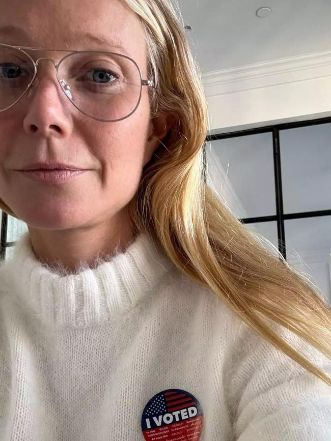 Gwyneth Paltrow posted a selfie of her 'I Voted' sticker. Picture: Instagram