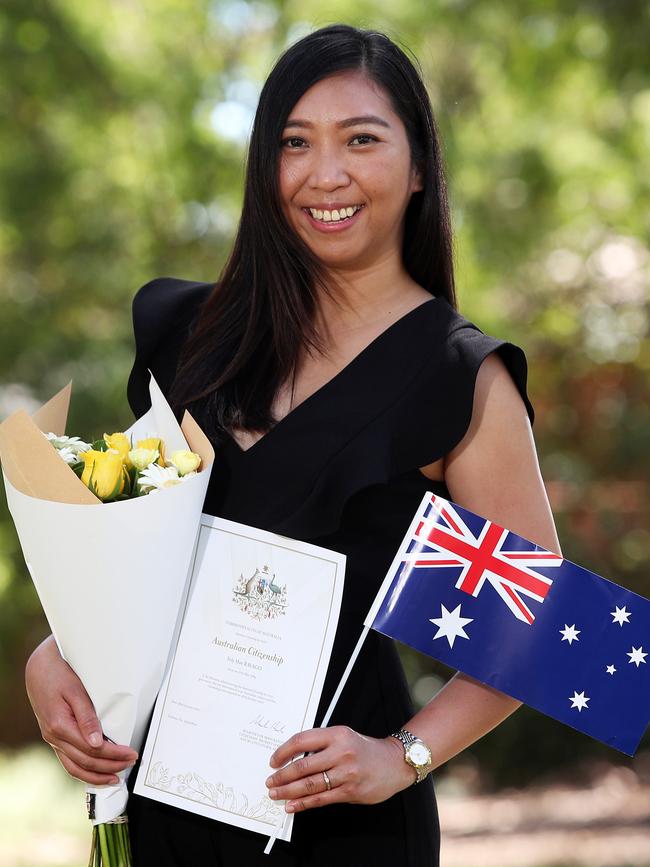 Fely Ravago after becoming an Australian citizen on Tuesday. Picture: Tim Hunter