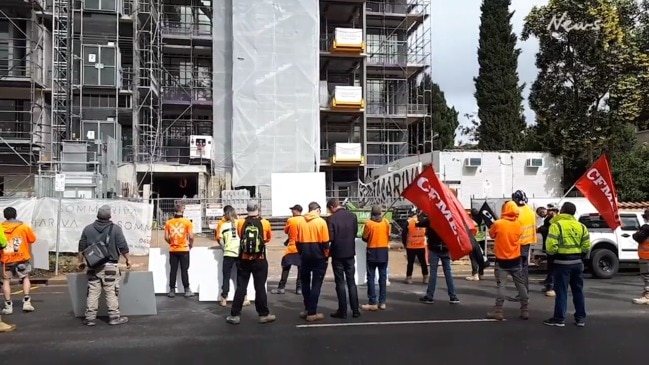 Tradies protest at CBD construction site in Adelaide