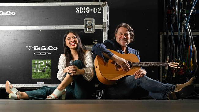 Astrid Jorgensen (left) with Powderfinger bassist and music venue co-owner John Collins, at The Fortitude Music Hall in Brisbane, March 2022. Picture: Lyndon Mechielsen