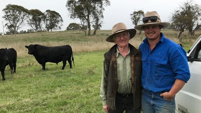 In the blood: Keith and Mitch Lynch at Kunuma Angus stud at Adaminaby in NSW.