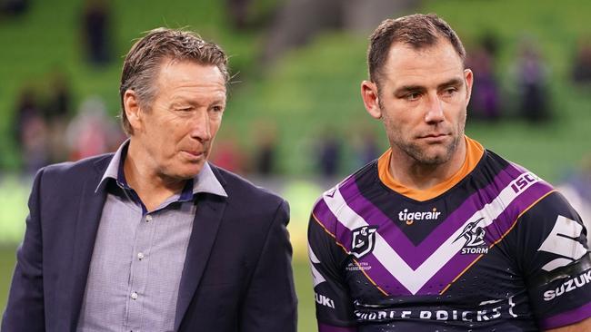 Craig Bellamy and Cameron Smith. Picture: AAP/Scott Barbour