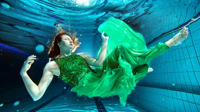 Cate Campbell is a swimming golden girl but on this day she tried her hand at modelling in the deep blue. Picture: Alex Coppel