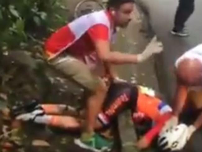 Dutch Cyclist Annemiek van Vleuten Hurt in horrifying crash during the women’s road race. Source: YouTube