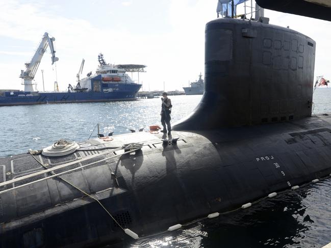 PERTH, AUSTRALIA. NewsWire Photos. 26 FEBRUARY 2025  Generic picture of HMAS Stirling, Rockingham. The USS Minnesota Fast attack submarine.Picture: NewsWire/ Sharon Smith