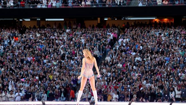 Taylor announced her new record The Tortured Poets Department from the Grammys winner’s podium on Monday. Picture: Scott Eisen/TAS23/Getty Images