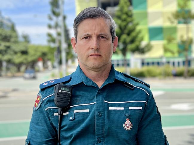 QAS Senior Operations Supervisor Stuart Cutajar outside Gold Coast University Hospital. Picture: Keith Woods.