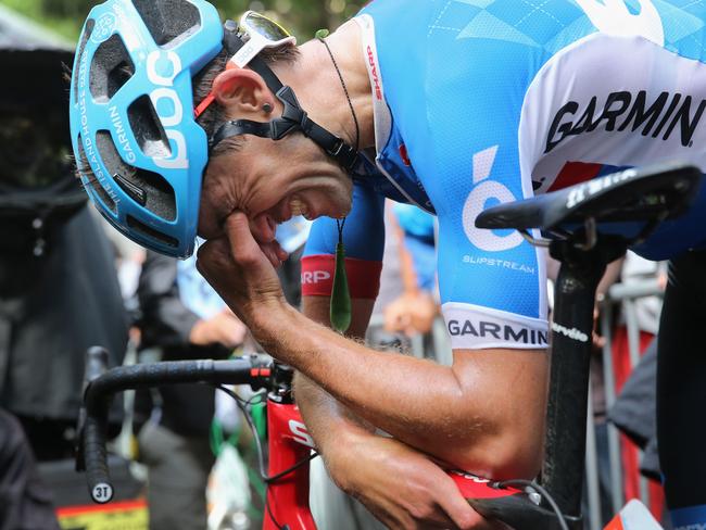 NIMES, FRANCE - JULY 20: Jack Bauer of New Zealand and Garmin-Sharp reacts after the finish as he was the last rider of the breakaway caught by the field sprint in the final meters of the fifteenth stage of the 2014 Tour de France, a 222km stage between Tallard and Nimes, on July 20, 2014 in Nimes, France. (Photo by Doug Pensinger/Getty Images)