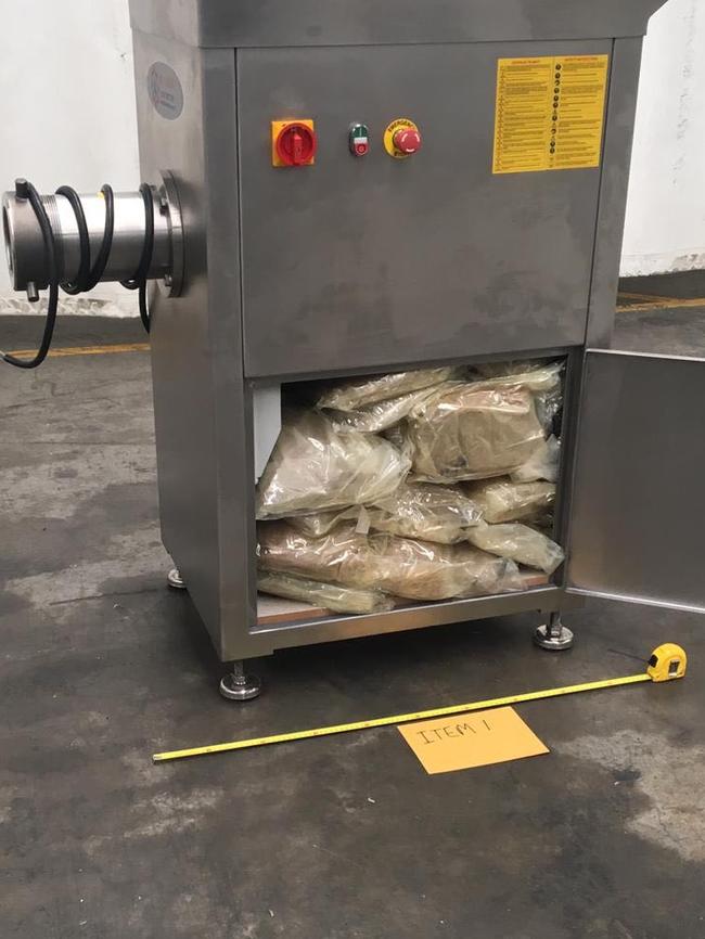 AFP and Border Force discovered 496kg of MDMA inside this machinery. Tonnes of MDNA is seized every year. Picture: AFP