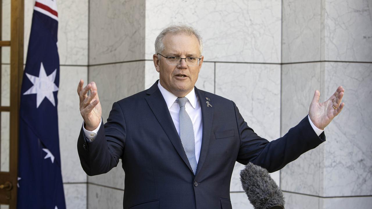 Prime Minister Scott Morrison said the potential for home quarantine for returning Australian travellers is under “active consideration”. Picture: NCA NewsWire/Gary Ramage