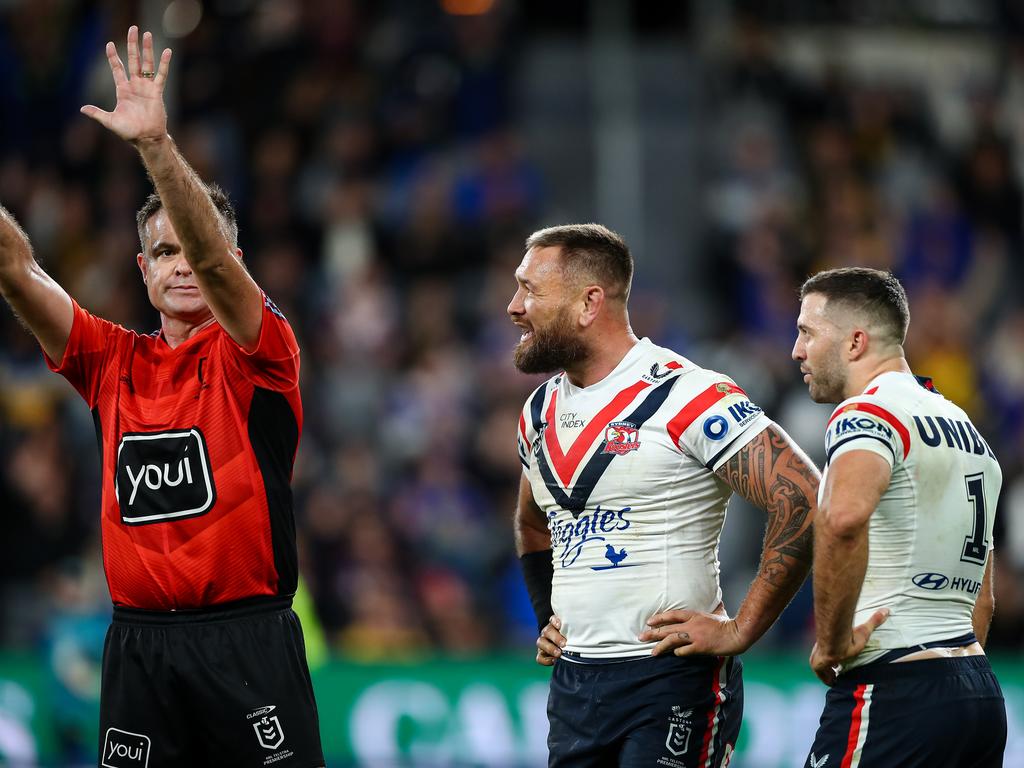 Jared Waerea-Hargreaves was controversially sin binned for a high shot on Shaun Lane. Picture: NRL Imagery