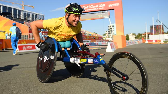 Kurt Fearnley had a lesson for us all after his win in the wheelchair marathon. Picture: Getty Images